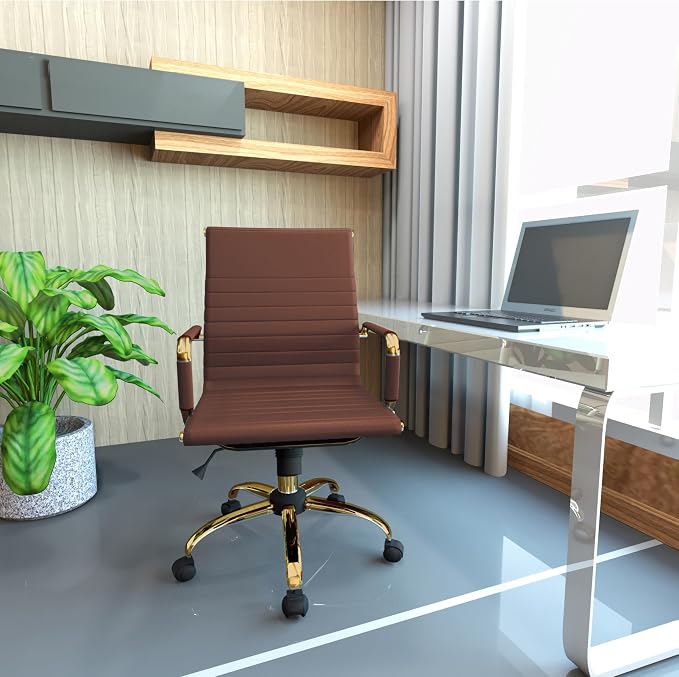 LeisureMod Harris Modern Ergonomic Executive Office Chair, High-Back Leather Conference Desk Chair with Adjustable Height, Tilt Control, 360° Swivel & Gold Frame for Home Office