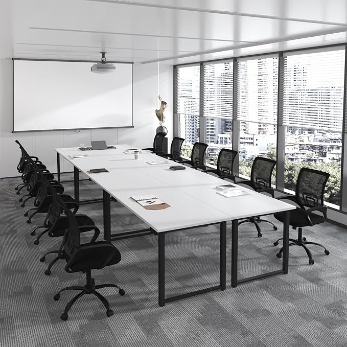 Bonzy Home 18FT Conference Table Set of 6, Modern Large Meeting Table Office Desks for 22 Person, Long Rectangle Table with Sturdy Metal Frame, 213" D x 64" W x 30" H, White