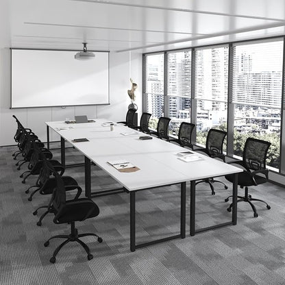 Bonzy Home 18FT Conference Table Set of 6, Modern Large Meeting Table Office Desks for 22 Person, Long Rectangle Table with Sturdy Metal Frame, 213" D x 64" W x 30" H, White