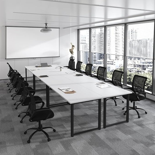 Bonzy Home 18FT Conference Table Set of 6, Modern Large Meeting Table Office Desks for 22 Person, Long Rectangle Table with Sturdy Metal Frame, 213" D x 64" W x 30" H, White