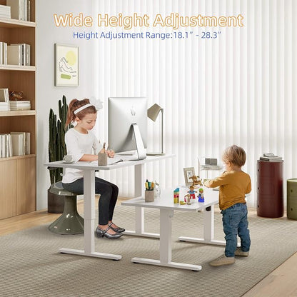 YIHAYO Low Height Adjustable Desk, Lifts 18.1-28.3 Inches, Electric Standing Desk for Short People, 60 x 24 Inches Computer Table with Splice Board for Home Office, White