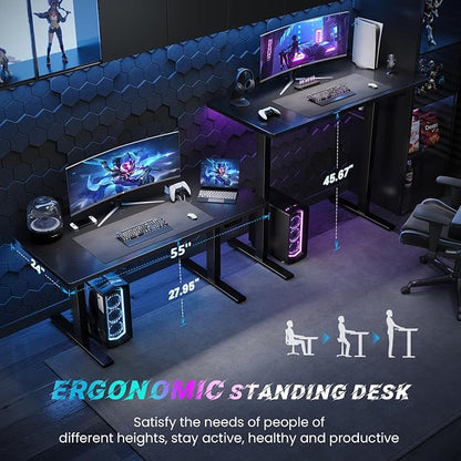 SIAGO Electric Standing Desk Adjustable - 55 x 24 Inch Sit Stand up Desk with Cable Management - 3 Memory Preset Adjustable Height Table