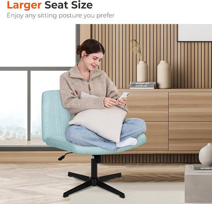 NEO Chair Criss Cross Chair No Wheel Vanity Desk Chair Wide Armless Cross Legged Office Comfy Makeup Adjustable Computer Task for Home Office Fabric (Mint)