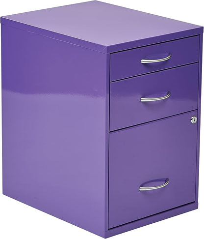 OSP Home Furnishings HPB Heavy Duty 3-Drawer Metal File Cabinet for Standard Files and Office Supplies, Purple Finish