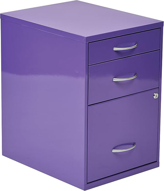 OSP Home Furnishings HPB Heavy Duty 3-Drawer Metal File Cabinet for Standard Files and Office Supplies, Purple Finish