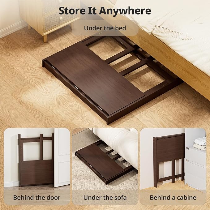 Bamboo Folding Desk 32.68 Inch, Small Foldable Desk for Small Spaces, Writing Desk Computer Table for Bedroom Home Office, Space Saving Foldable Desk, Easy Assembly, Brown