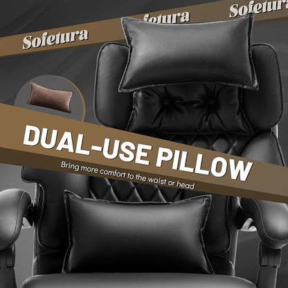 Massage Office Chair with Foot Rest,6 Points Vibration & Heat Executive Office Chairs,500LBS Big and Tall Office Chair for Heavy People,Ergonomic Reclining Desk Chair,Dual-Use Pillow,Home Office,Black