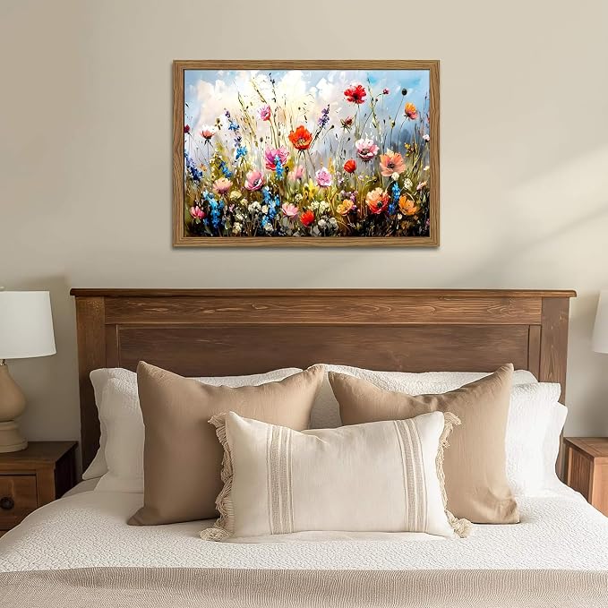 Framed Nature Floral Canvas Wall Art for Living Room - Colorful Flowers Botanical Wall Decor, Floral Market Watercolour Pictures Prints for Bedroom Bathroom Home Decor 16x24 inch