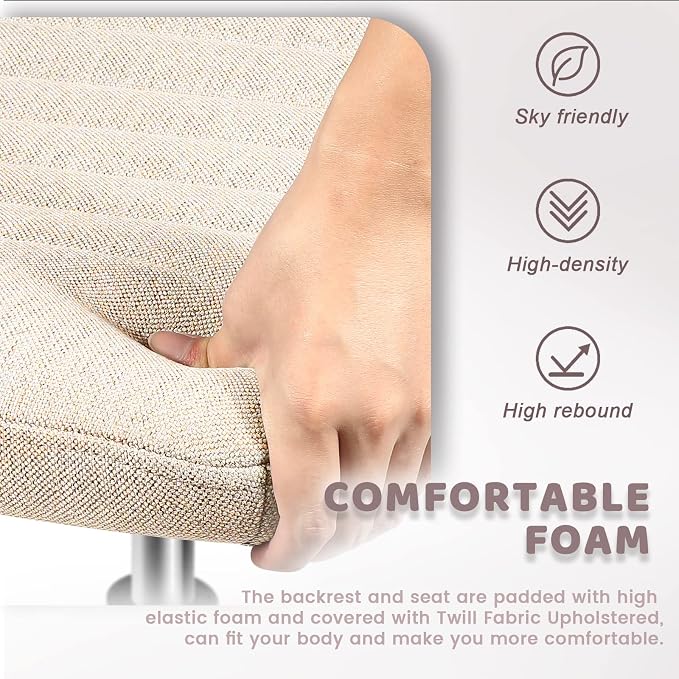 LEMBERI Fabric Padded Desk Chair No Wheels, Armless Wide Swivel,120° Rocking Mid Back Ergonomic Computer Task Vanity Chairs for Office, Home, Make Up,Small Space, Bed Room,Beige