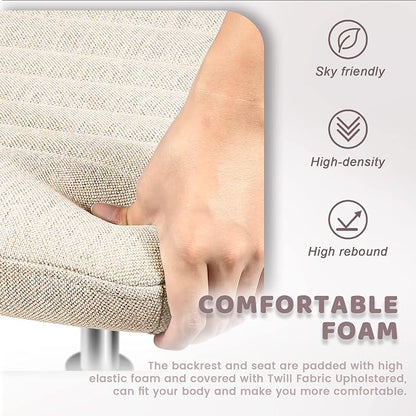 LEMBERI Fabric Padded Desk Chair No Wheels, Armless Wide Swivel,120° Rocking Mid Back Ergonomic Computer Task Vanity Chairs for Office, Home, Make Up,Small Space, Bed Room,Beige