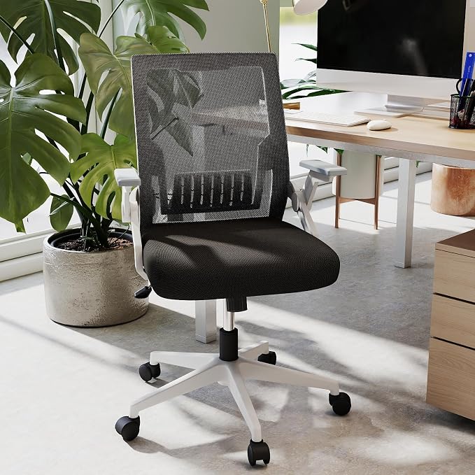 Ergonomic Office Chair with Flip-Up Arms, Small Desk Chair with Breathable Mesh Back, Home Office Desk Chair that Saves Space, Compact Swivel Computer Chair