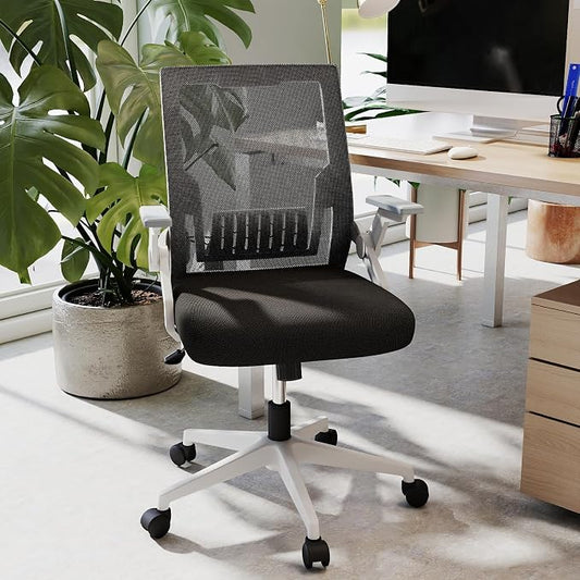 Ergonomic Office Chair with Flip-Up Arms, Small Desk Chair with Breathable Mesh Back, Home Office Desk Chair that Saves Space, Compact Swivel Computer Chair