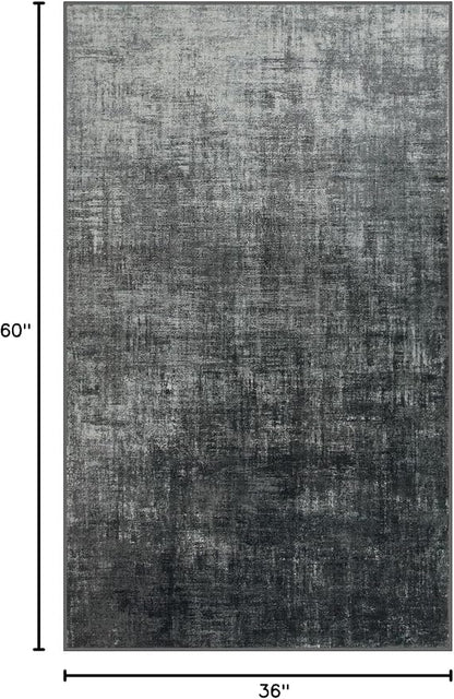 Lahome 3x5 Black Rugs for Entryway,Boho Kitchen Rugs Non Slip Washable,Modern Abstract Ombre Small Soft Low-Pile Indoor Floor Carpet for Bathroom Bedroom(3'x5',Black and White)