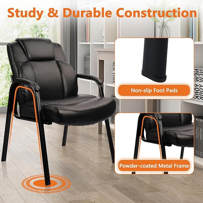 CLATINA Big & Tall 500 lb. Guest Chair, Leather Reception Chairs with Padded Arm Rest for Waiting Room Office Home and Meeting Conference-Black, 6 Pack
