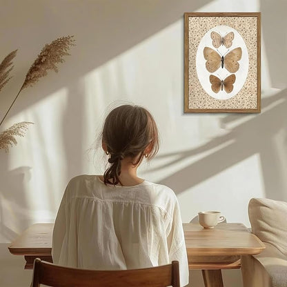 Framed Butterfly Canvas Wall Art, Vintage Butterfly Pictures Posters Wall Decor, Modern Farmhouse Decor, Rustic Retro Butterflies Paintings Prints for Bedroom Bathroom Shelf 16x24 inch