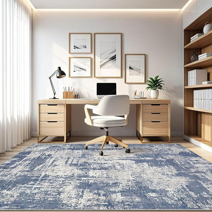 Area Rug Living Room Rugs: 5x7 Washable Large Abstract Modern Soft Stain Resistant Indoor Floor Non Slip Accent Carpet for Bedroom Nursery Playroom Dining Room Office Dorm Home House- Navy Grey