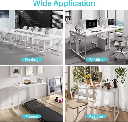 JOYMOOP White Folding Desk - 40", No Assembly Middle Size Foldable Desk for Home, Office, Wooden Top Folding Computer Desk for Working, Writing, Studying