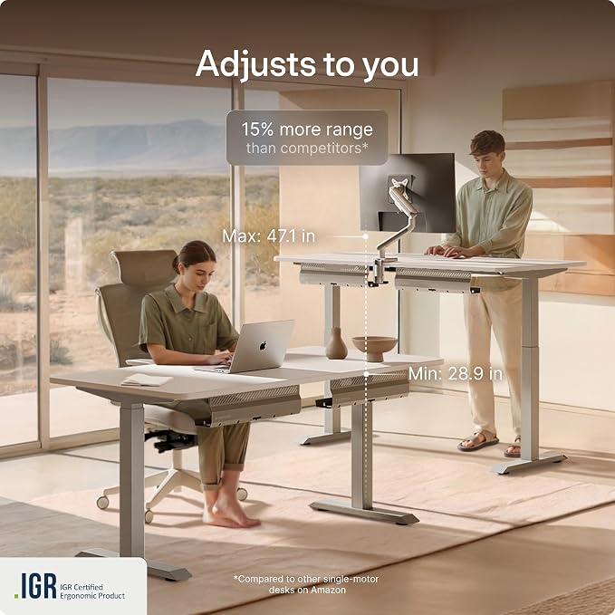 Desktronic HomeOne Standing Desk 48x24 — Ergonomic Sit Stand Home Office Desk, Made in Europe, Electric Dual Motor Height Adjustable, USB & USB-C Charging, Wobble-Free, Touchscreen, 3 Memory Presets