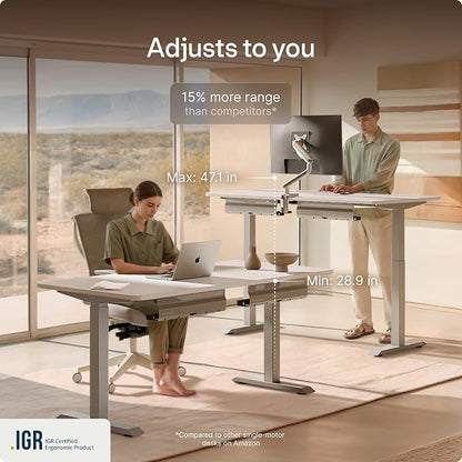 Desktronic HomeOne Standing Desk 60x30 — Ergonomic Sit Stand Home Office Desk, Made in Europe, Electric Dual Motor Height Adjustable, USB & USB-C Charging, Wobble-Free, Touchscreen, 3 Memory Presets