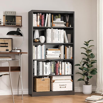 OSEILLC 5 Tier Bookcase, 55" Tall Heavy Duty Metal Bookshelf, Free Standing Bookcase with Back Panel & 4 Adjustable Storage Shelves, Open Display Shelf for Bedroom Living Room Home Office (Black)