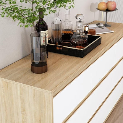 63” Dresser Chest of Drawers 9 Drawer Dresser, Modern 9 Drawer Chest for Living Room Bedroom, No Handle Design, White and Oak 15.7”D x 63”W x 31.5”H