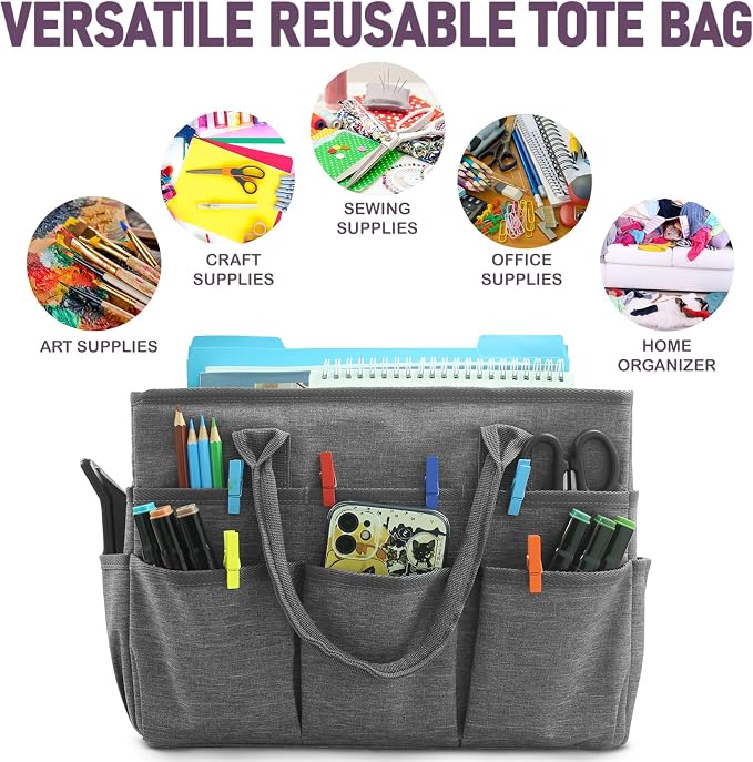 Cupohus Craft Organizer Bag, Art Supply Tote with Multiple Pockets, Portable Sewing Bag for Markers Scissors Brushes, Multi-Purpose Storage Case for Artists Crafters Hobbyists, Lightweight Travel Tote