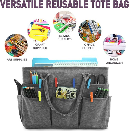 Cupohus Craft Organizer Bag, Art Supply Tote with Multiple Pockets, Portable Sewing Bag for Markers Scissors Brushes, Multi-Purpose Storage Case for Artists Crafters Hobbyists, Lightweight Travel Tote