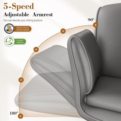 HeroSet Criss Cross Chair with Wheels & Armrests,Comfy Wide Vanity Chair,Scratch-Resistant Pu Leather Cross Legged Desk Chair,Height Adjustable Computer Office Desk Chairs for Home,Makeup,Bedroom