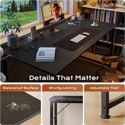 PRAISUN 54 X 24 Inch Computer Desk with Power Outlets & USB-C Port,Larger and Longer Office Desk with Deeper Desktop, Study, Bedroom, Writing Work from Home Table, Metal Frame, Black