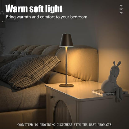 Timjorman 2-Pack Cordless Table Lamps - 5000mAh Rechargeable Battery Operated Desk Lamp, 3-Level Dimmable LED Night Light for Bedroom, Dining, Restaurant - Metal Design(Khaki-2Pack)