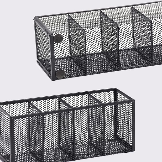 Black Mesh Pen Holder, Metal Desk Organizer Desktop Stationery Office Supplies Acessories Storage Stand, 4 Compartments Pencil Organizer Brushes Holder for Home School Classroom Teachers