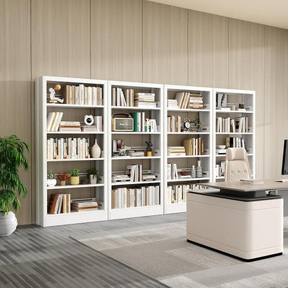 5-Tier Bookcase with Adjustable Storage Shelves, Metal Bookshelf with Book Stopper, Bookcase Shelf for Library, Office, Living Room (White(1 Column,3 Combination Bookshelves))