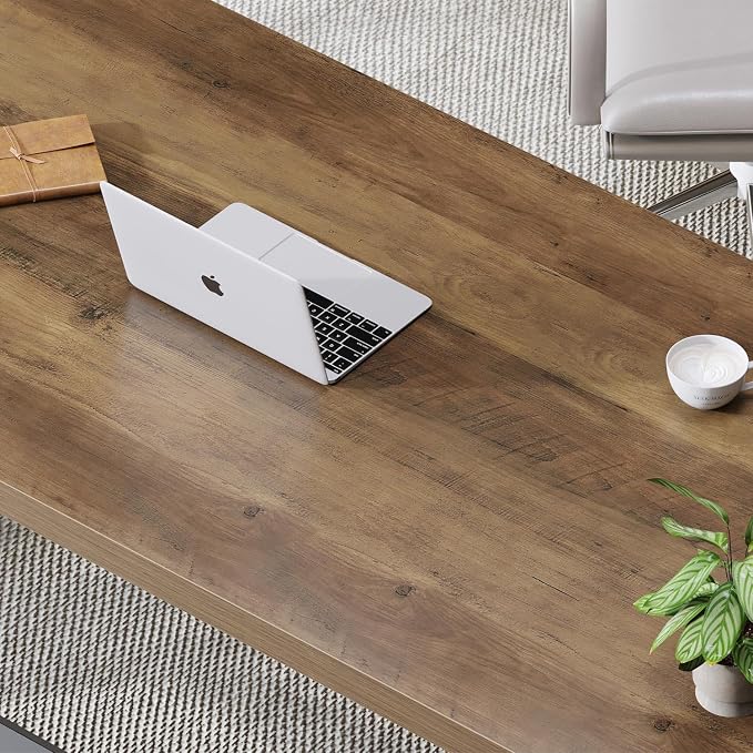 LVB Long Computer Desk, Big Industrial Home Office Desk, Large Metal Wood Writing Study Computer Table for Bedroom, Modern Executive Simple Gaming Work Desk for Student, Rustic Oak, 60 in