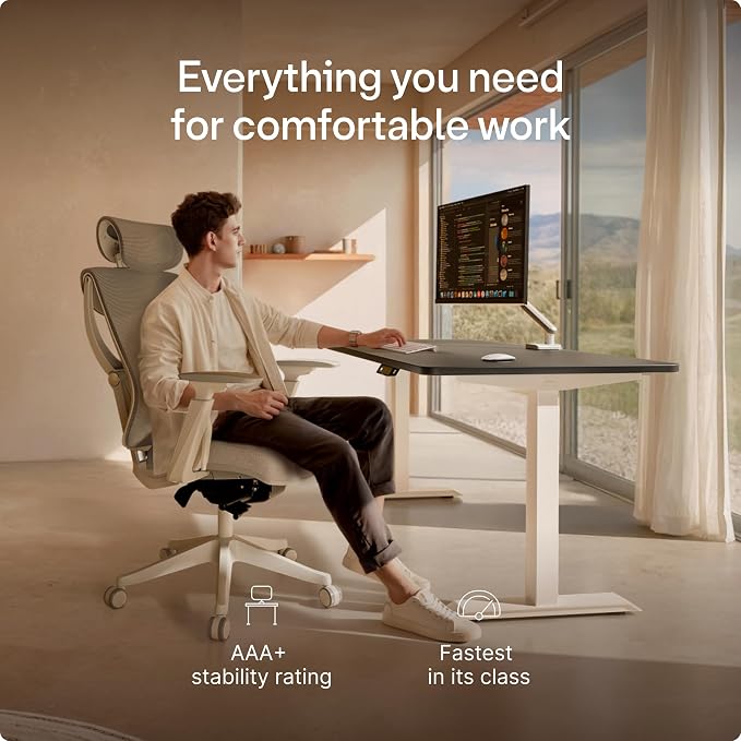 Desktronic HomeOne Standing Desk 60x30 — Ergonomic Sit Stand Home Office Desk, Made in Europe, Electric Dual Motor Height Adjustable, USB & USB-C Charging, Wobble-Free, Touchscreen, 3 Memory Presets