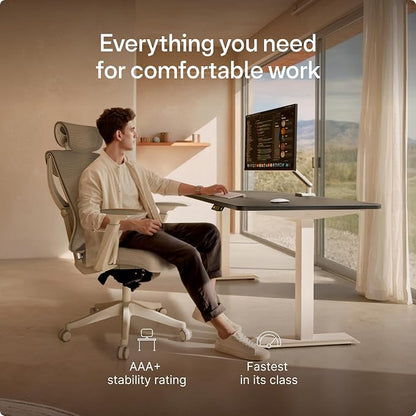 Desktronic HomeOne Standing Desk 54x28 — Ergonomic Sit Stand Home Office Desk, Made in Europe, Electric Dual Motor Height Adjustable, USB & USB-C Charging, Wobble-Free, Touchscreen, 3 Memory Presets