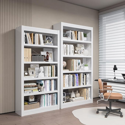 VASAAOSD Metal Bookshelf - Adjustable White Bookcase, 5 Tier Book Shelf, Heavy Duty Sturdy Book Case, Modern Bookshelves and Bookcases for Home Office, Living Room, Bedroom, Library(69" H)