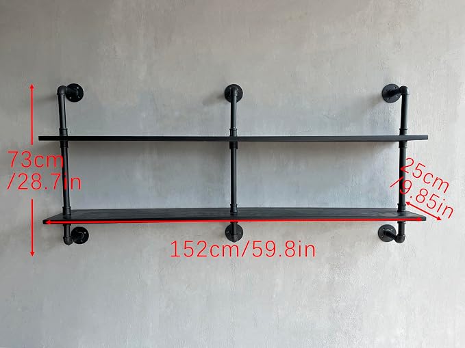 HDDFER Industrial Pipe Shelf Shelving Bookcase, Wall Mounted Rustic Bookshelf, Floating Bookshelves for Wall,Retro Wood Metal Pipe Industrial Shelves for Living Room