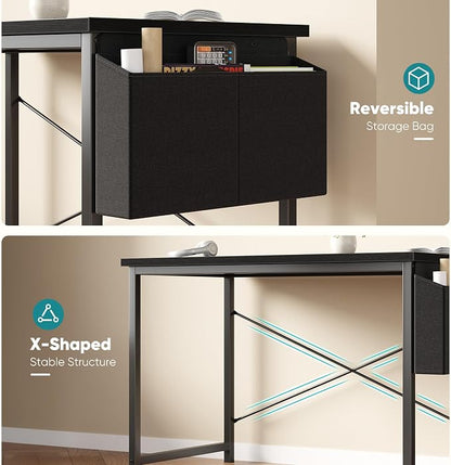 OLIXIS Computer Desk, 44 Inch Home Office Desks for Small Spaces, Writing Craft Study Gaming Table for Bedroom, Modern Computer Workstation with Storage Bag and Headphone Hook, Black