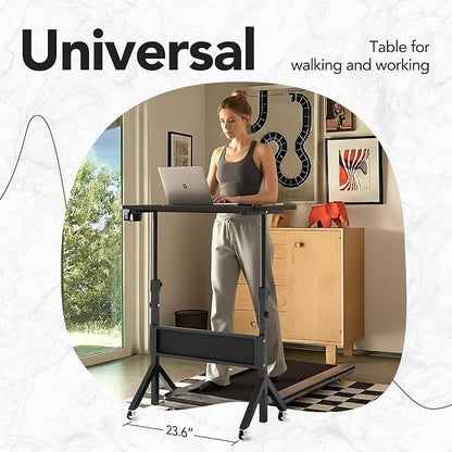 HUANUO Portable Standing Desk Adjustable Height, Mobile Stand Up Desk for Walking Pad and Treadmill, Rolling Computer Table with Wheels, 31.5"x15.75" Height 28.7"-46.1", Black