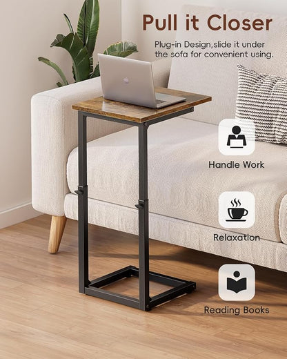 Vagusicc C-Shaped End Table for Couch, 33" Tall C Table Adjustable Height Side Table, Couch Side Tables with Metal Frame Slide Under Sofa, Sofa Table TV Tray for Living Room, Bedroom, Bedside, Brown