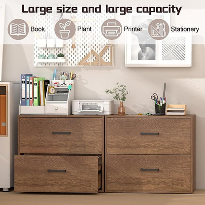 Lateral File Cabinet, Home Office Printer Stand, 2 Drawer Filing Cabinets, Large Wood Filing Cabinet for Hanging Files/Letter Size, Brown