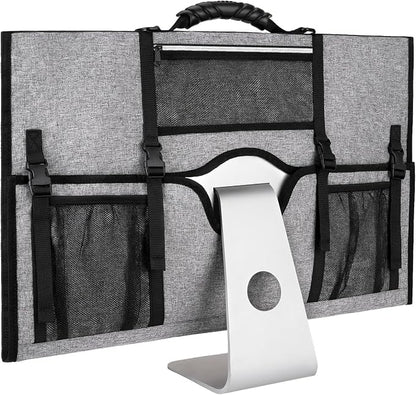 MOSISO Monitor Carrying Case, 24 inch Padded Monitor Travel Bag Cover Case, Protective Computer Monitors Handbag Dust Covers with Adjustable Shoulder Strap & 3 Pockets for 24 inch Monitors, Gray