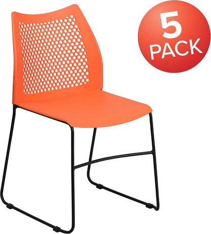 Flash Furniture Hercules Series Contoured Lobby Chairs with Air-Vent Honeycomb Backs, Ergonomic Stacking Chairs for Offices, Set of 5, Orange