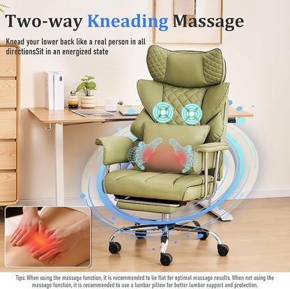 DYHOME 500 lbs Reclining Massage Office Chair with Foot Rest, Kneading Massage Home Office Chairs, High Back Office Desk Chair, Thicker Cushion, Big and Tall Ergonomic Chair for Heavy People, Green