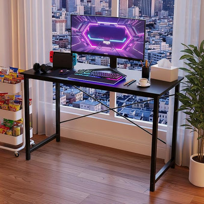 OLIXIS 47 Inch Computer Office Desk for Small Spaces, Writing Gaming Work Desk Modern Study Table with Storage Bag & Headphone Hook Home Bedroom, Black