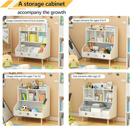 Adompacat Wide Horizontal Bookcase, 3-Tier Cube Organizer Bookshelf for Toddlers, Mini Open Storage Bookshelve, Low Toy Shelf for Bedroom, Living Room, Nursery and Classroom(White)