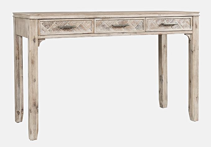 Jofran Mid-Century Modern Chevron Desk with 3 Drawers and USB Charging, 48" Writing Desk for Home Office, Grey Wash