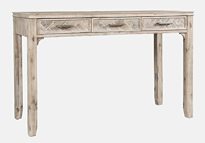 Jofran Mid-Century Modern Chevron Desk with 3 Drawers and USB Charging, 48" Writing Desk for Home Office, Grey Wash