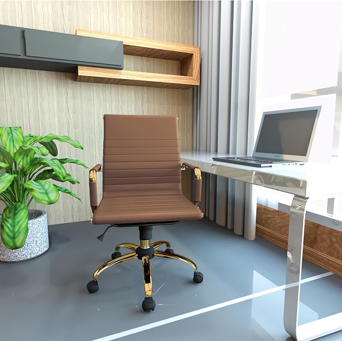 LeisureMod Harris Modern Ergonomic Executive Office Chair, High-Back Leather Conference Desk Chair with Adjustable Height, Tilt Control, 360° Swivel & Gold Frame for Home Office