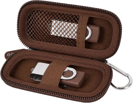 USB Flash Drive Case, SD Card Holder Compatible with Thumb Drive, Memory Cards, SDXC SDHC Storage Bag, Electronic Accessories Organizer for SanDisk for Samsung for Inland (Dark Brown)
